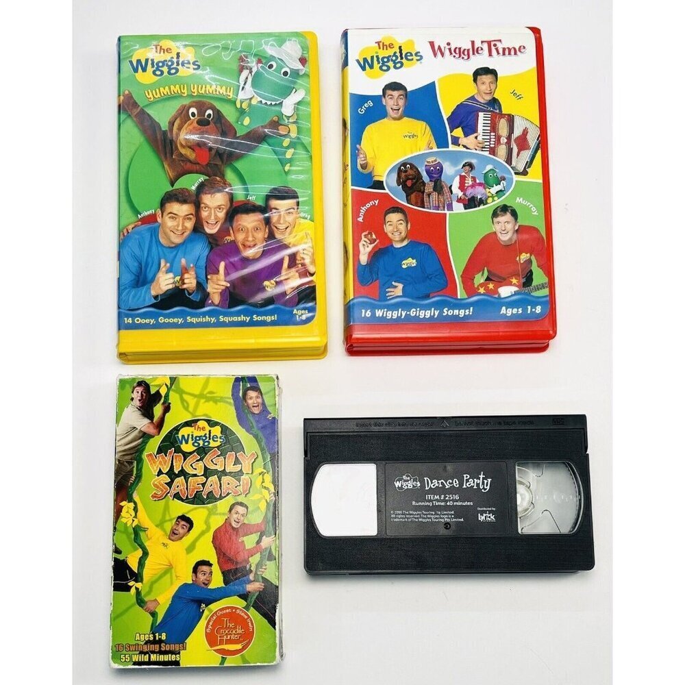 Lot 4 The Wiggles VHS Tapes Wiggly Safari Yummy Yummy Wiggle Time TESTED Work